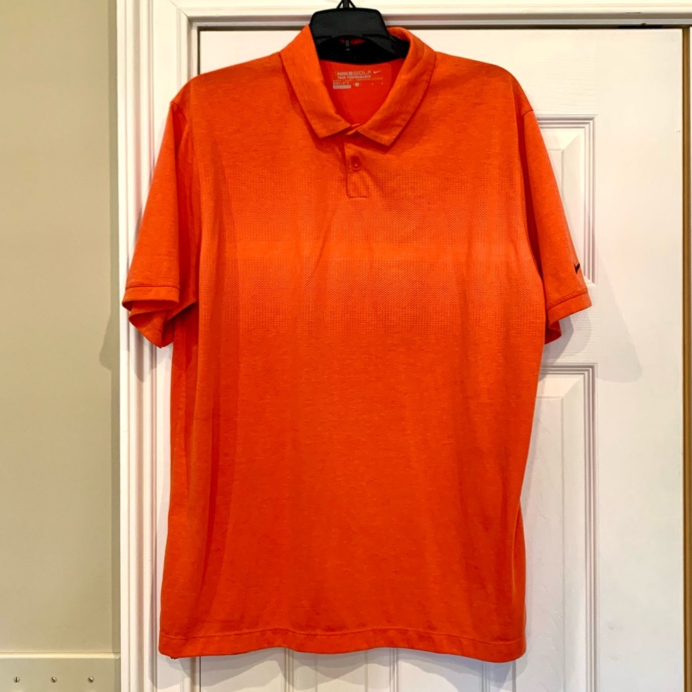 NIKE GOLF Men’s Tour Performance Dri-Fit Collared Shirt in Orange!